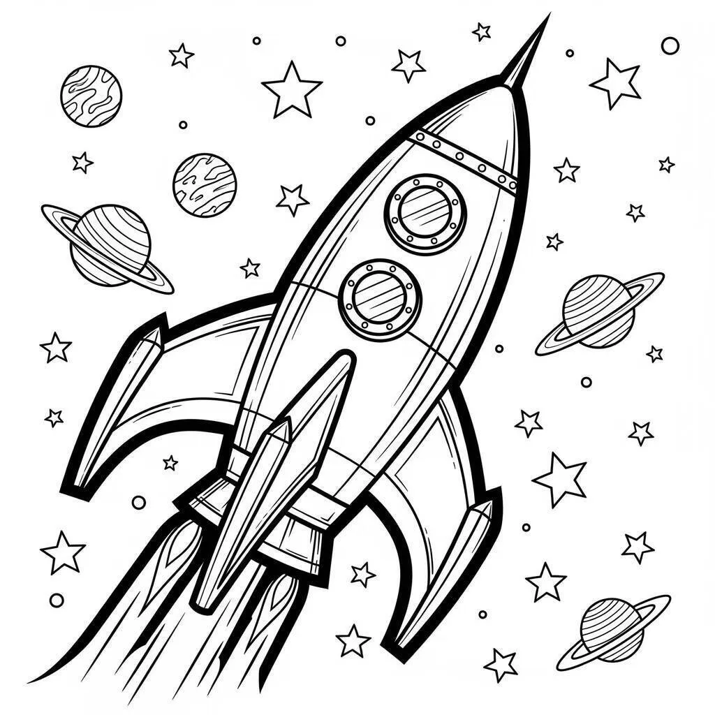 Desenho de Foguete Vintage para Colorir
