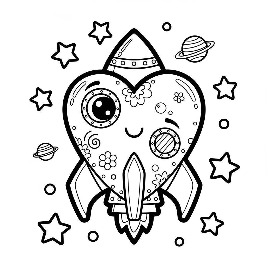 Desenho de Foguete com Coração para Colorir