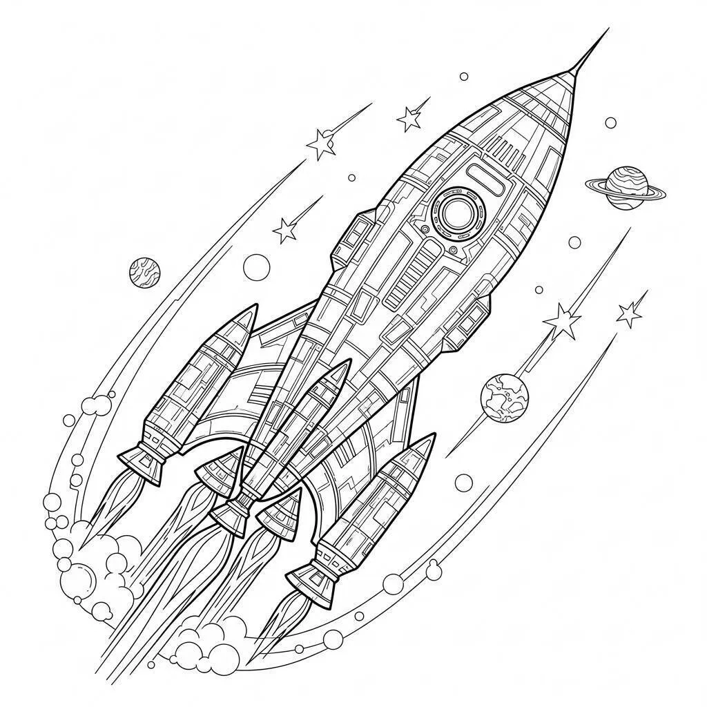 Desenho de Foguete com Estilo Futurista para Colorir