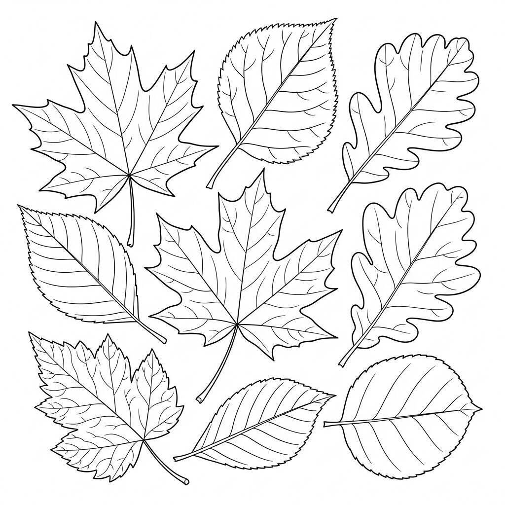 Desenho de Folhas de Outono Realistas para Colorir