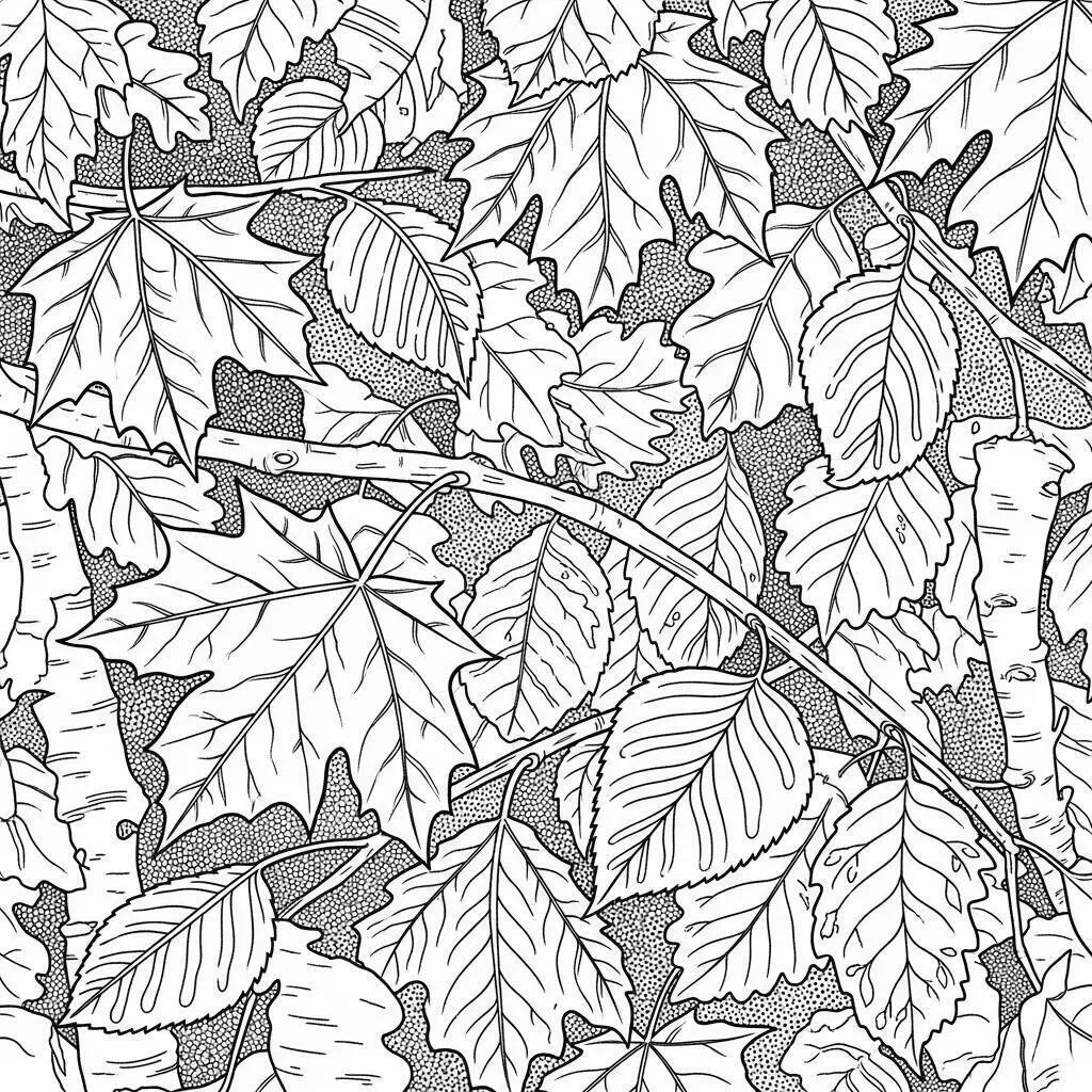 Desenho de Folhas de Outono e Galhos para Colorir