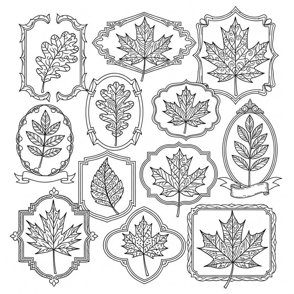 Desenho de Folhas de Outono em Estilo Vintage para Colorir