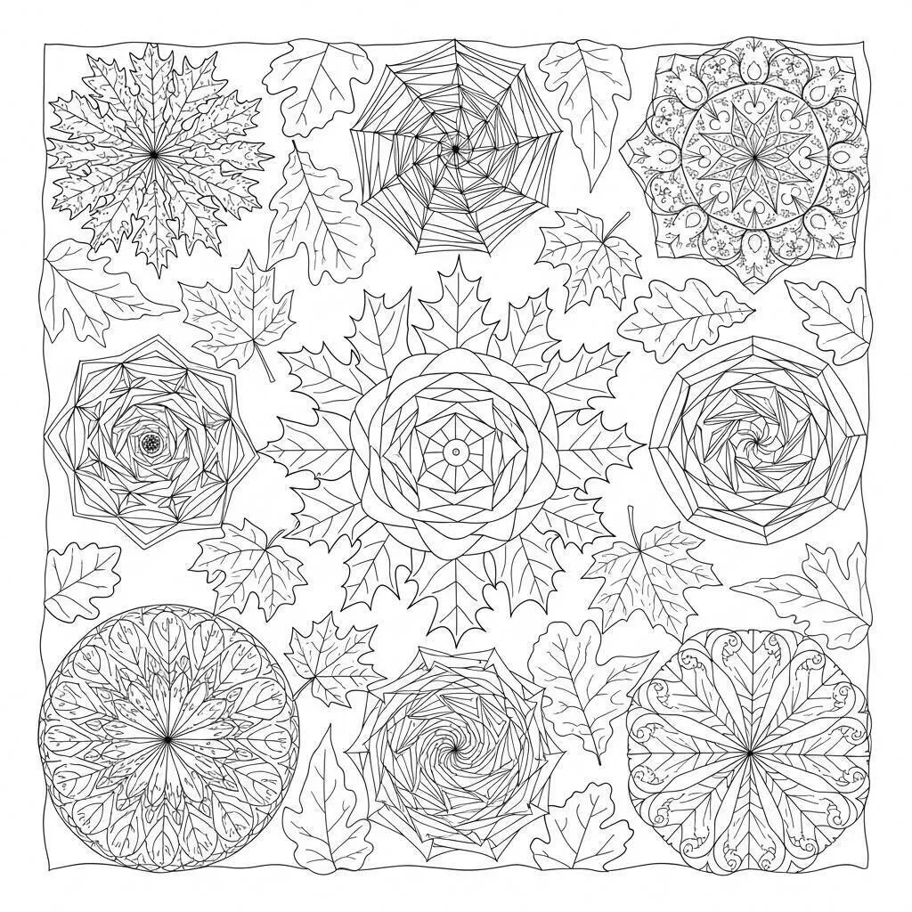 Desenho de Folhas de Outono em Padrões para Colorir