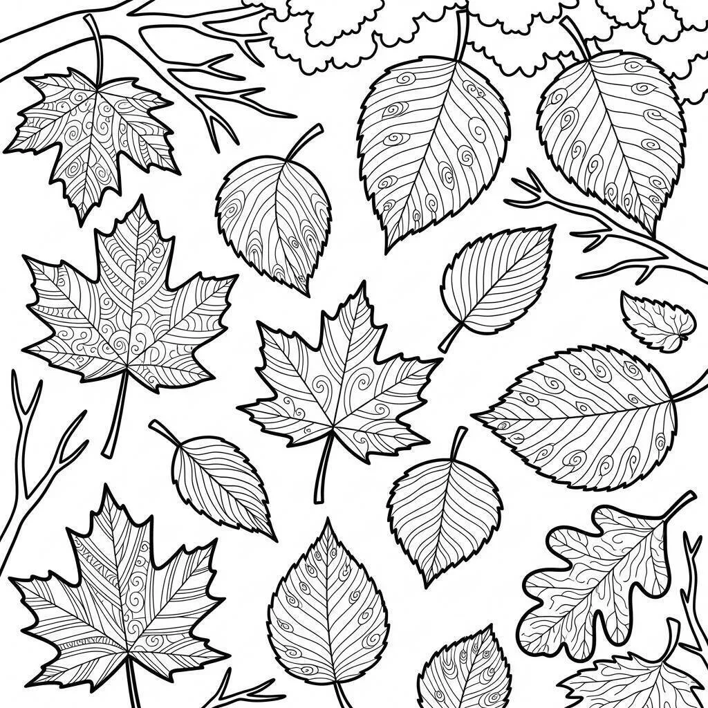 Desenho de Folhas de Outono para Colorir