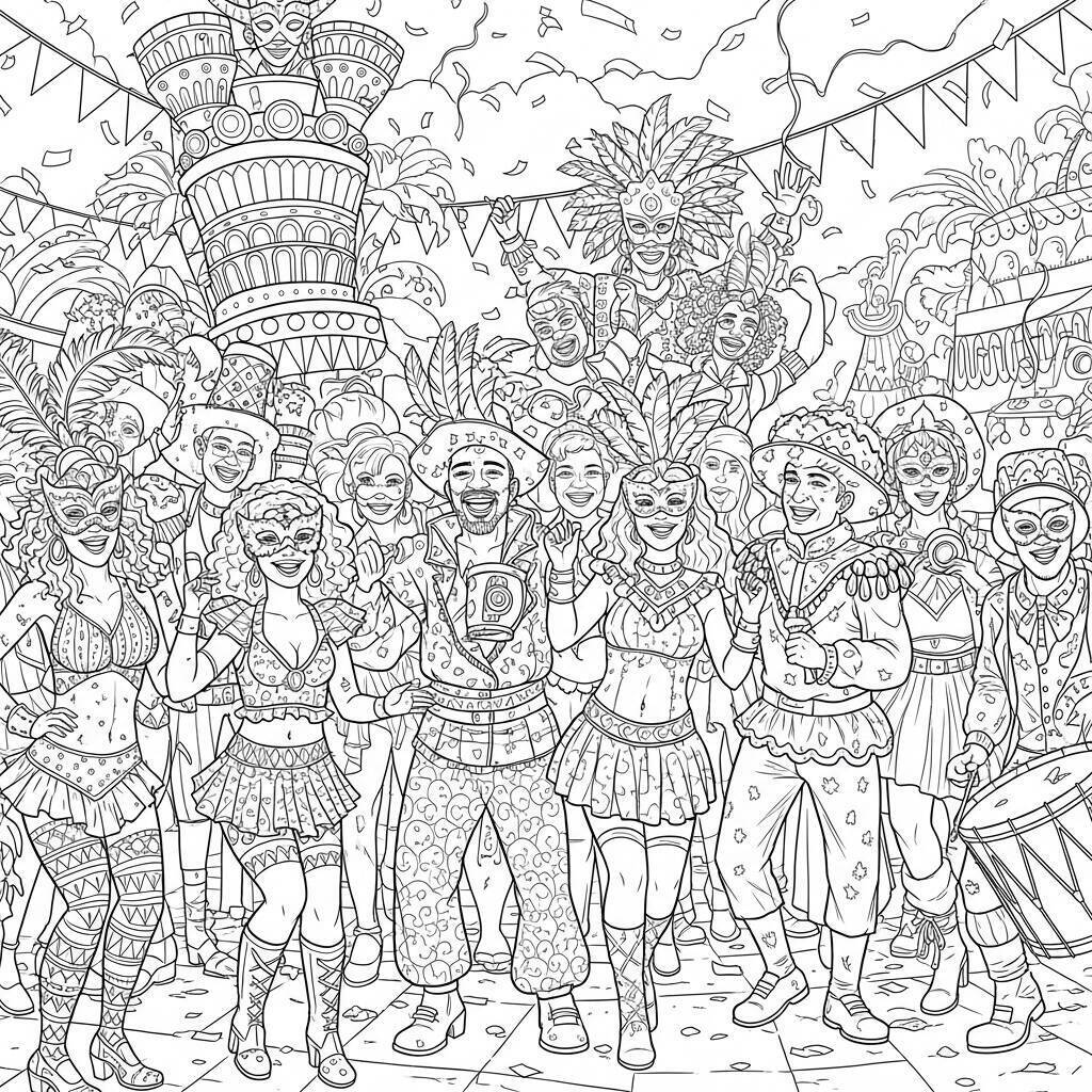 Desenho de Foliões para Colorir