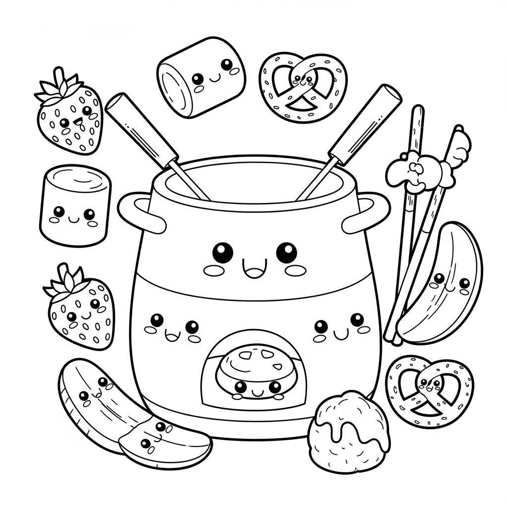 Desenho de Fondue Kawaii para Colorir