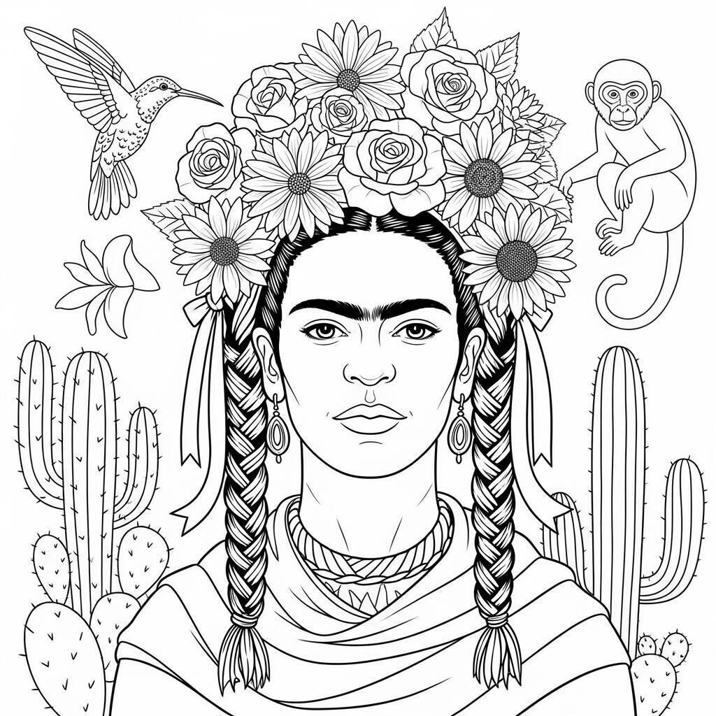 Desenho de Frida Kahlo para Colorir