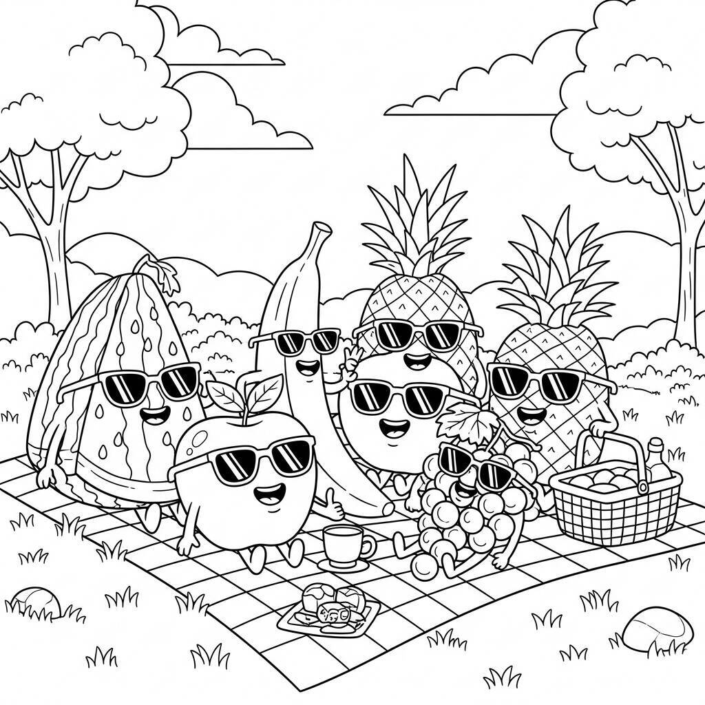 Desenho de Frutas Divertidas para Colorir