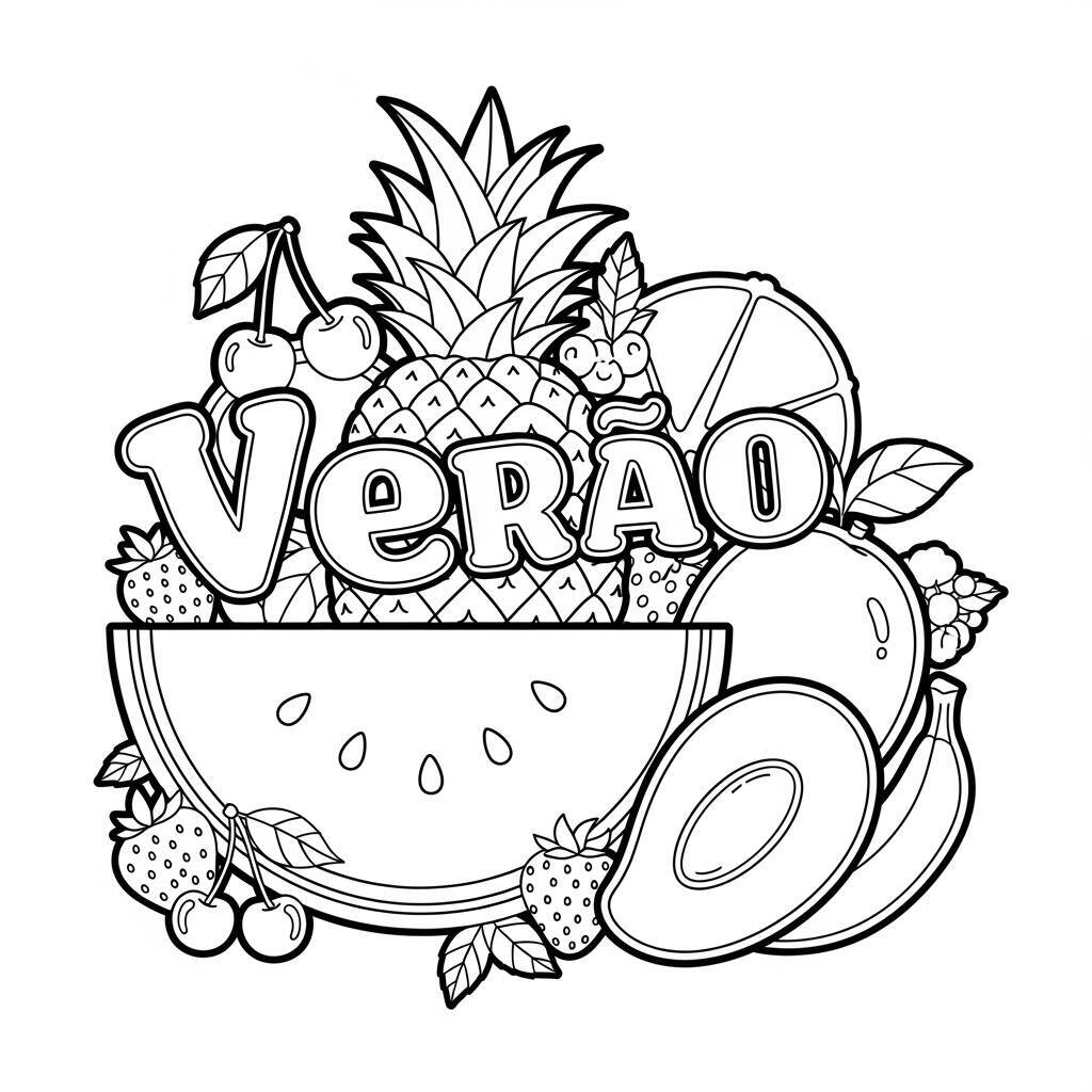 Desenho de Frutas de Verão para Colorir
