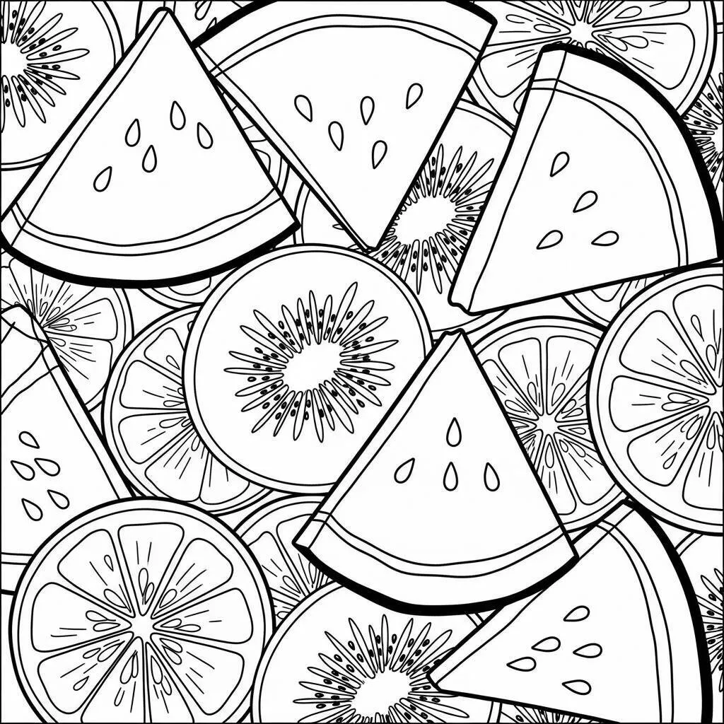 Desenho de Frutas em Fatias para Colorir