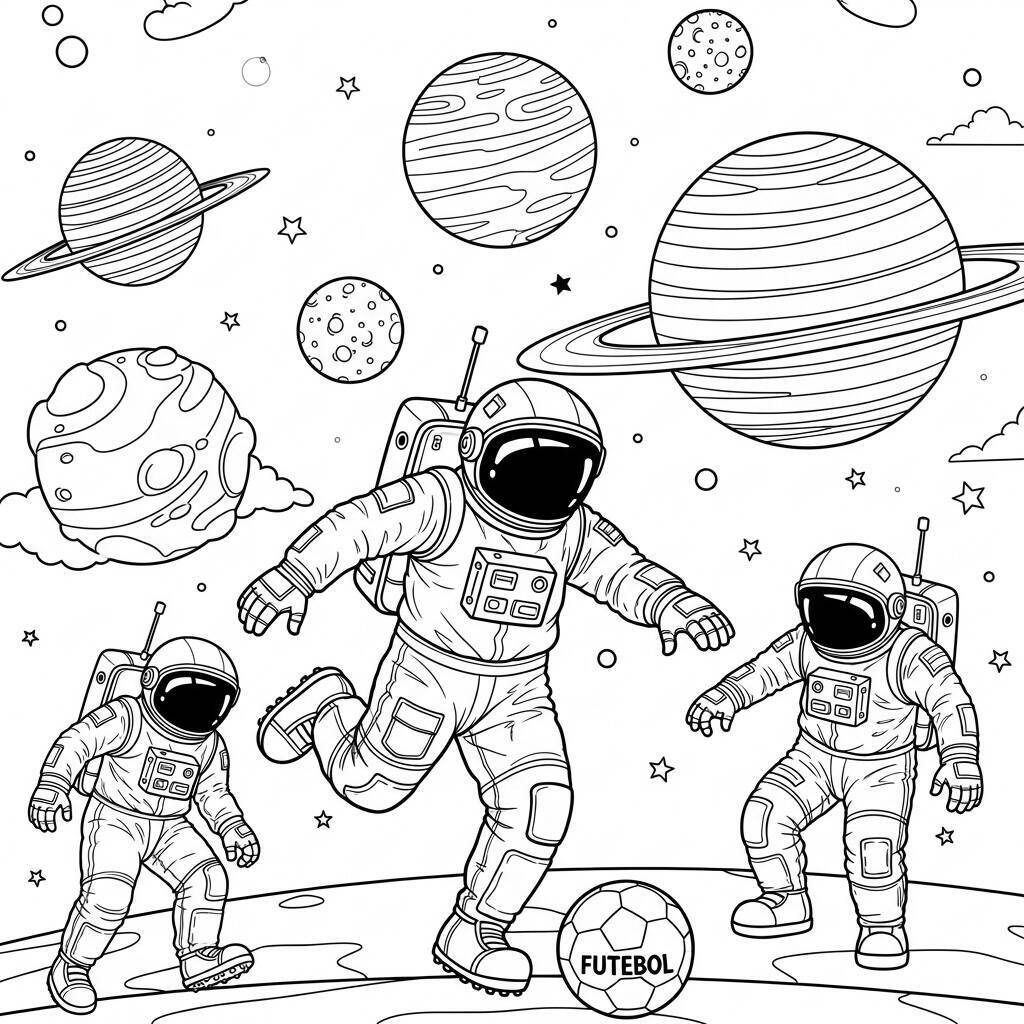 Desenho de Futbol no Espaço para Colorir