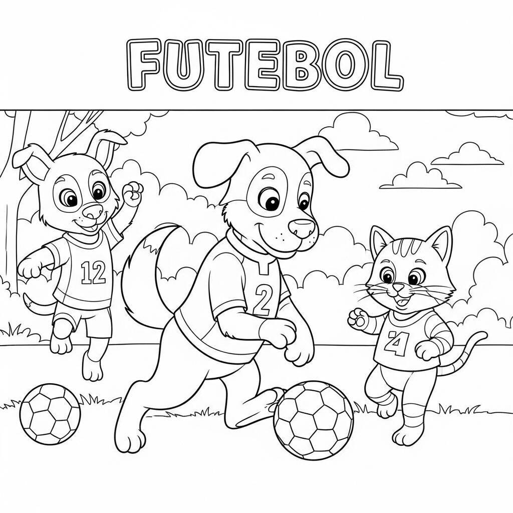 Desenho de Futebol com Animais para Colorir