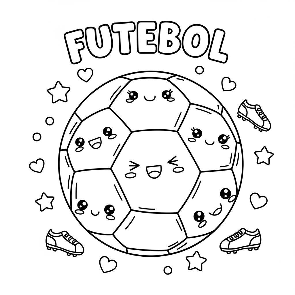 Desenho de Futebol com Cores Kawaii para Colorir