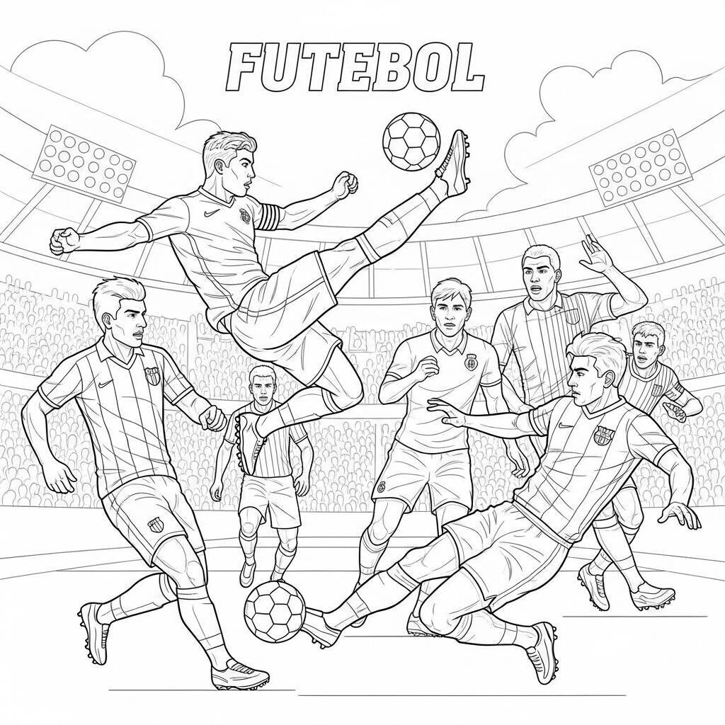 Desenho de Futebol com Personagens Famosos para Colorir