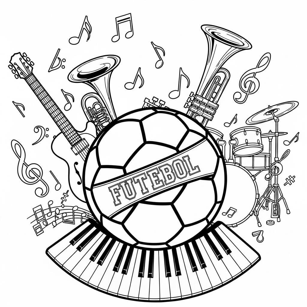 Desenho de Futebol e Música para Colorir