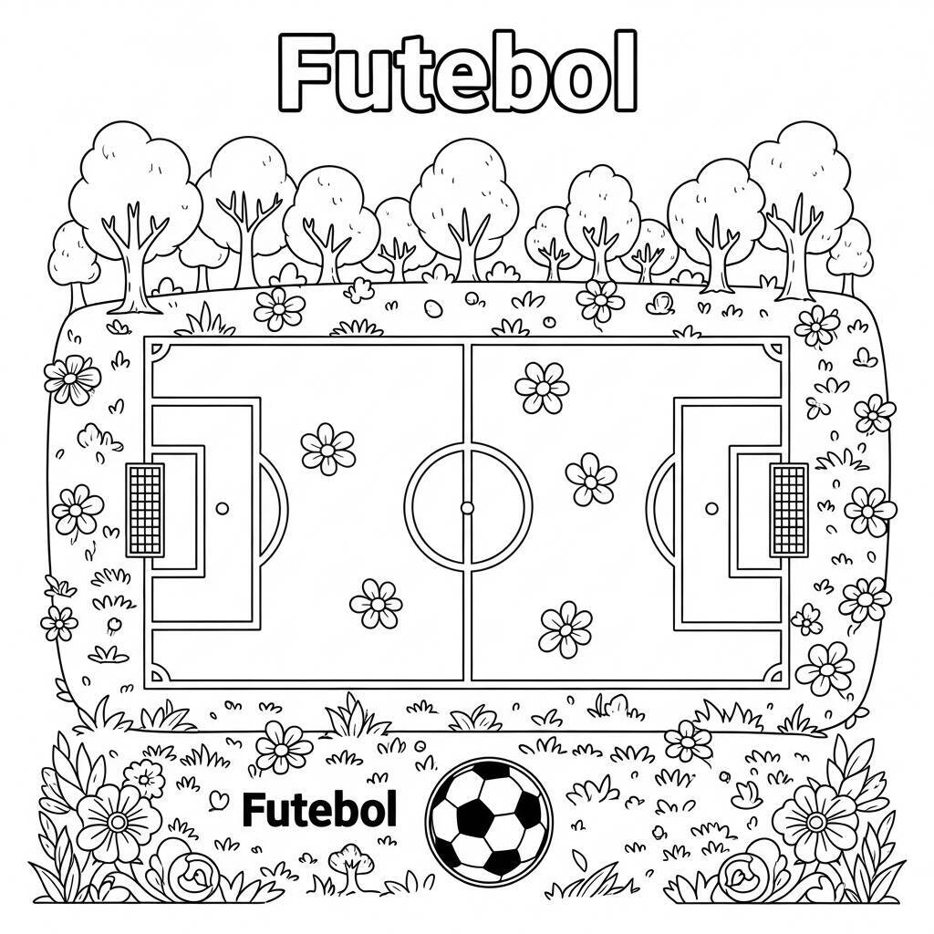 Desenho de Futebol e Natureza para Colorir