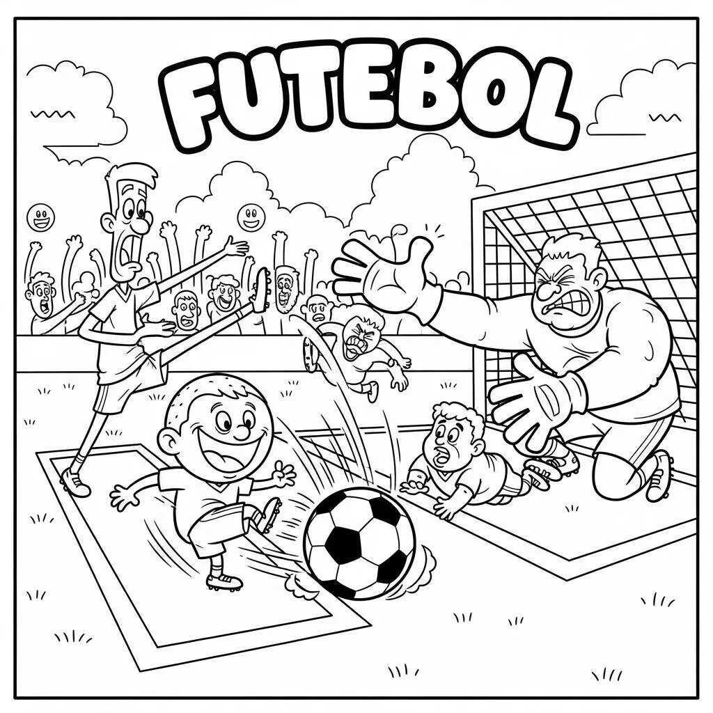 Desenho de Futebol em Estilo Cartoon para Colorir