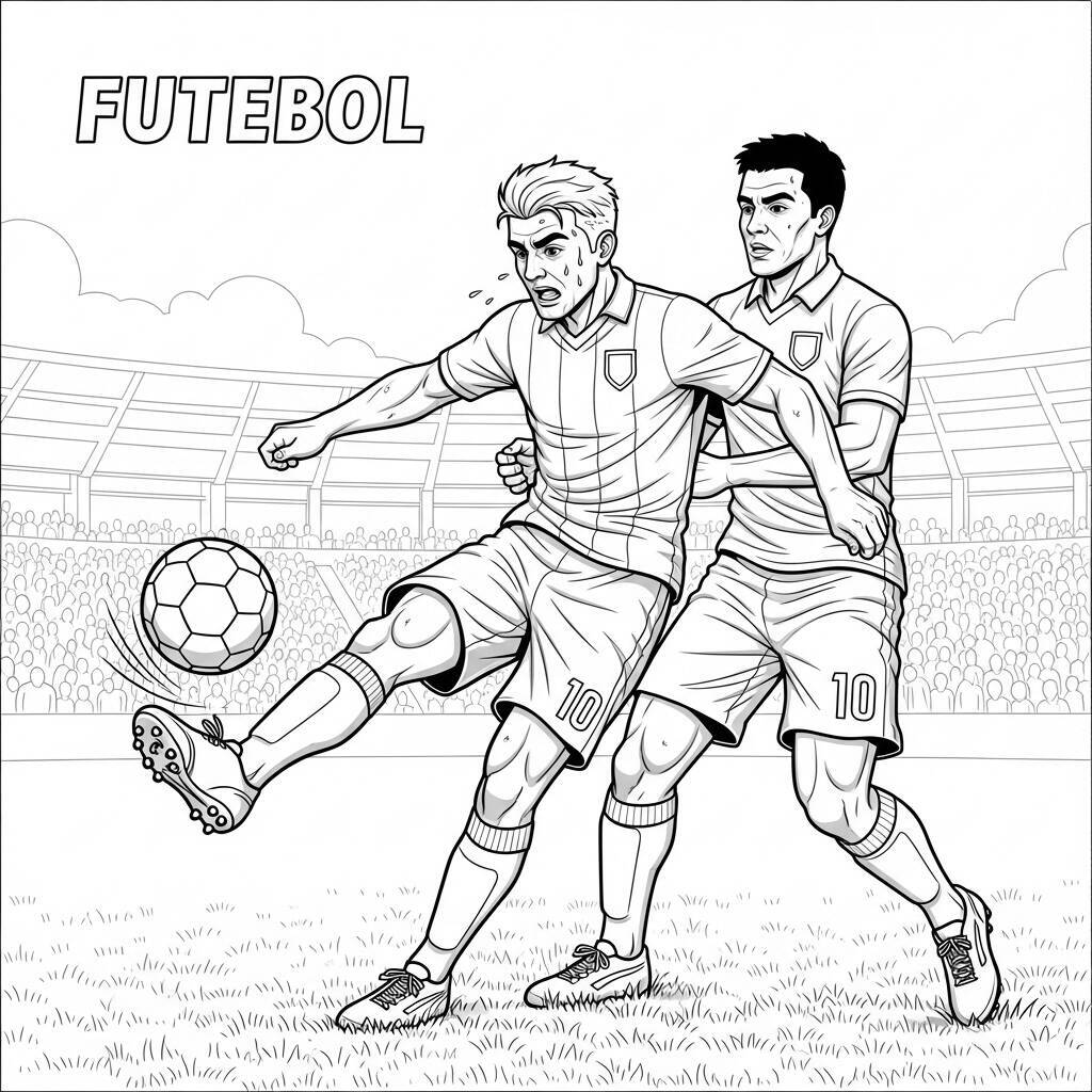 Desenho de Futebol em Estilo Realista para Colorir