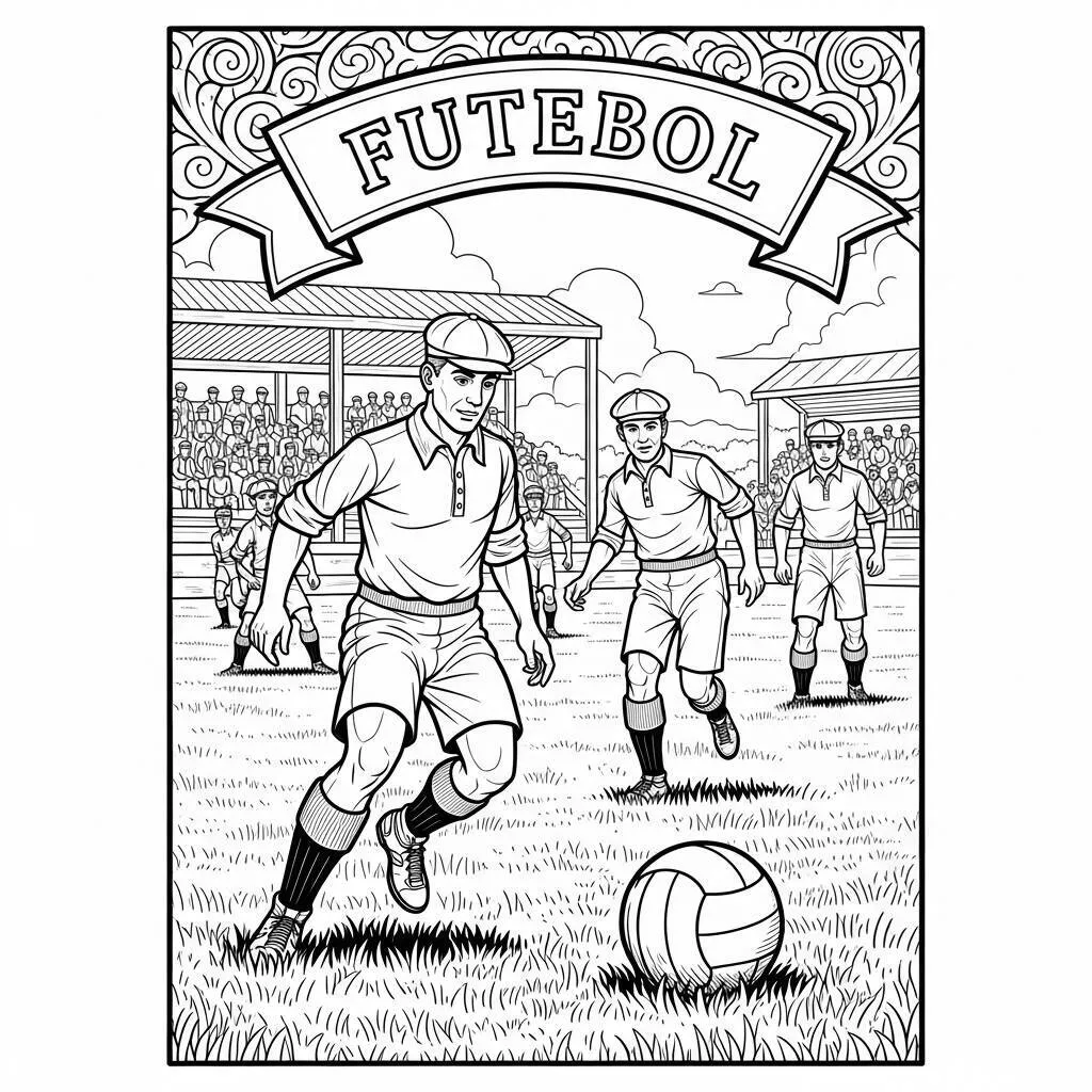 Desenho de Futebol em Estilo Vintage para Colorir