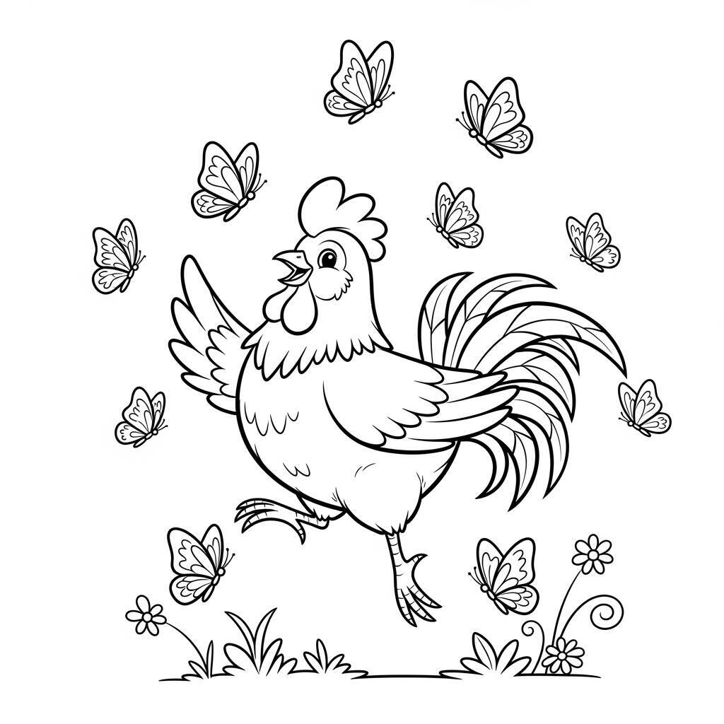 Malvorlage Huhn spielend