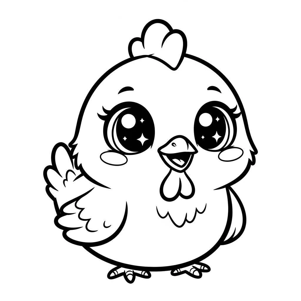 Desenho de Galinha Kawaii para Colorir
