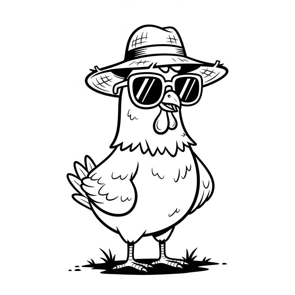 Desenho de Galinha com Chapéu para Colorir
