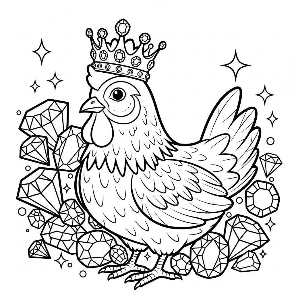 Desenho de Galinha com Coroa para Colorir