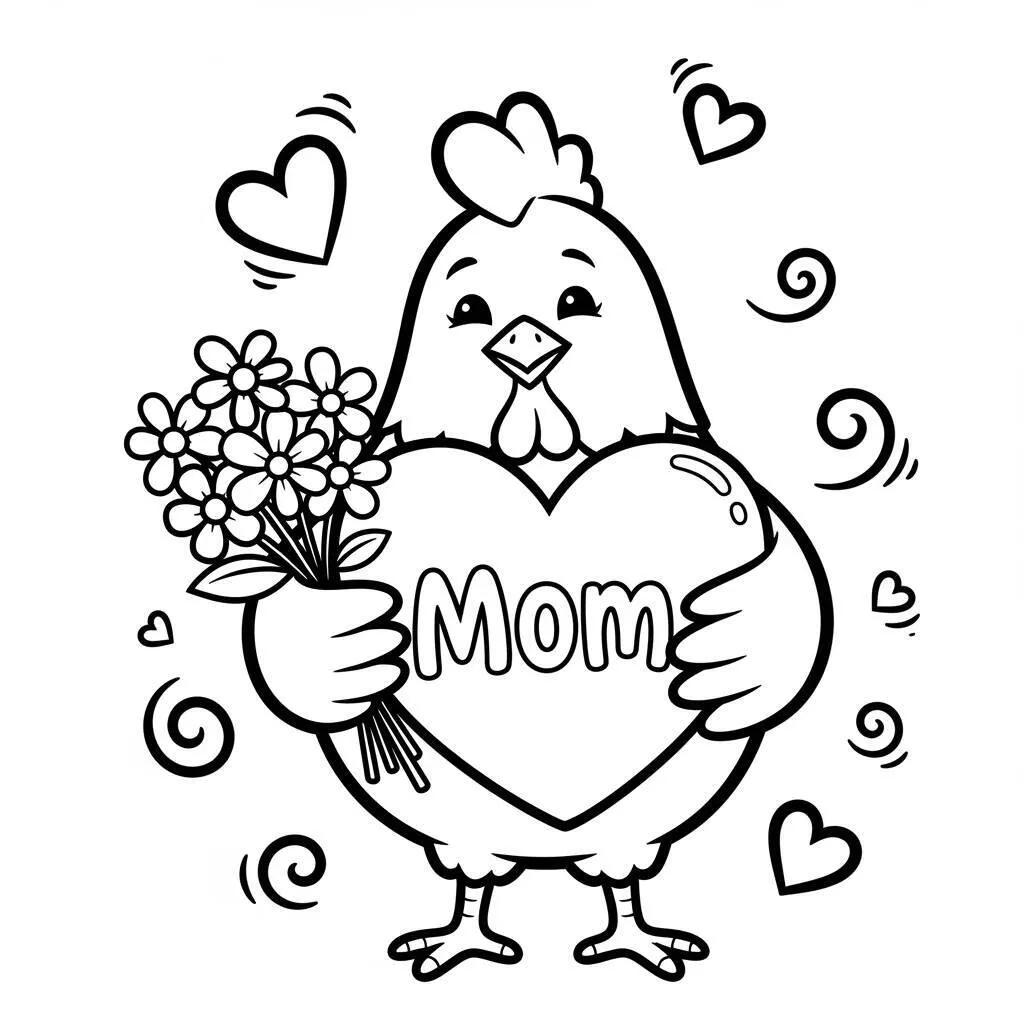 Desenho de Galinha de Dia das Mães para Colorir