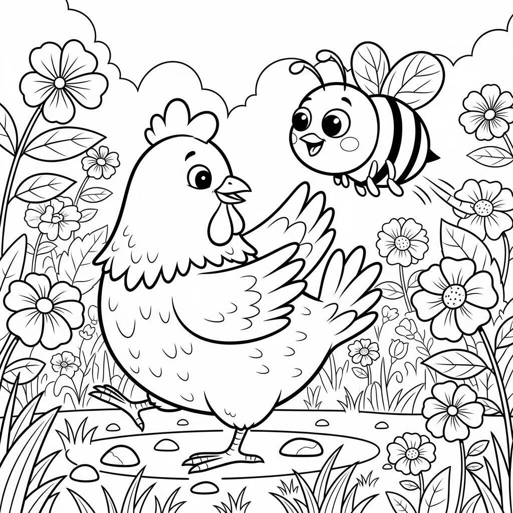 Malvorlage Huhn und Biene
