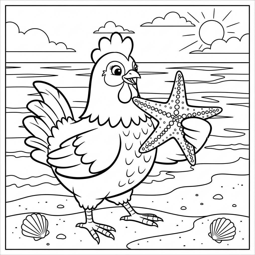Malvorlage Huhn und Seestern