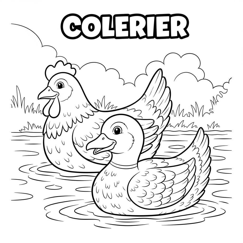 Malvorlage Huhn und Ente