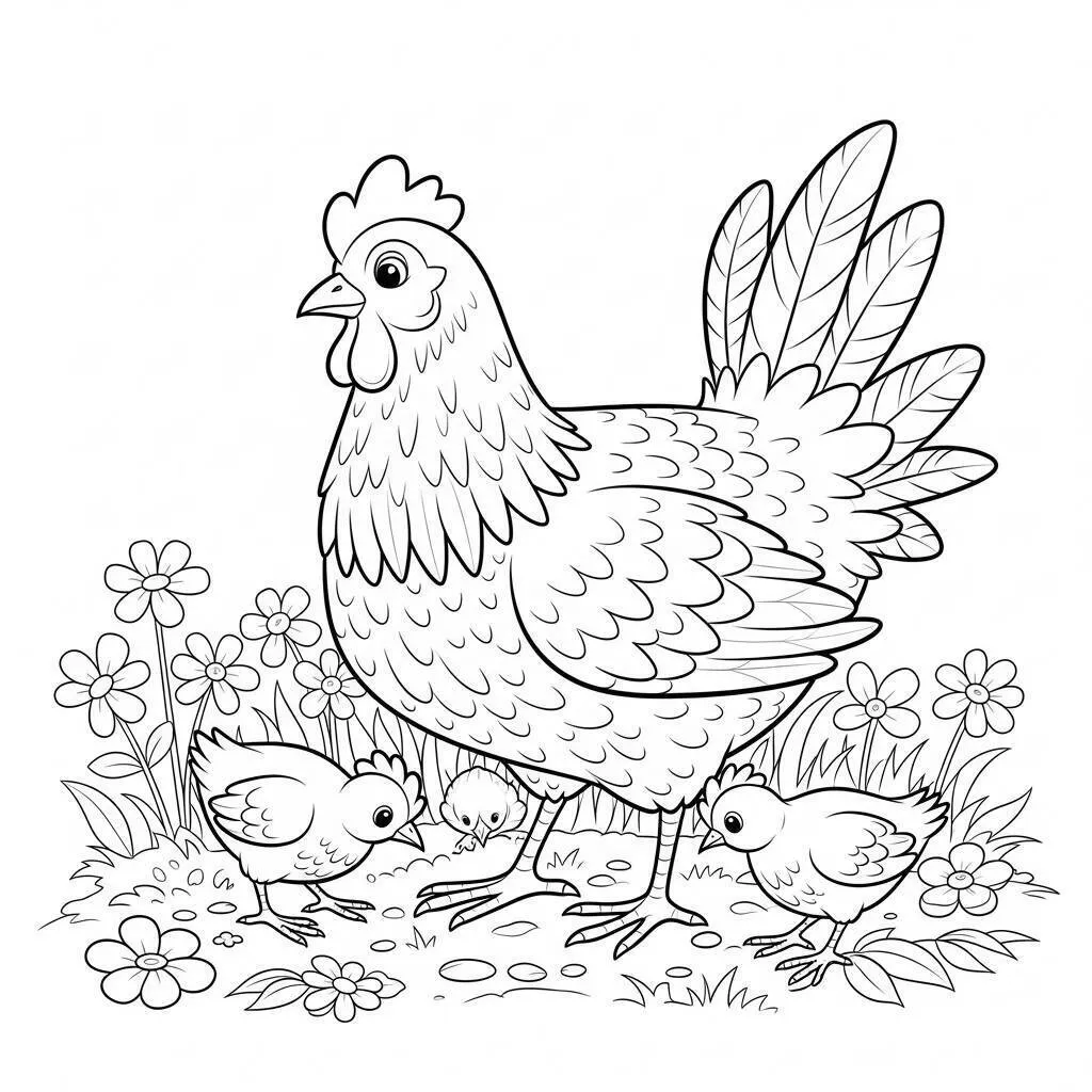 Desenho de Galinha e Pintinhos para Colorir