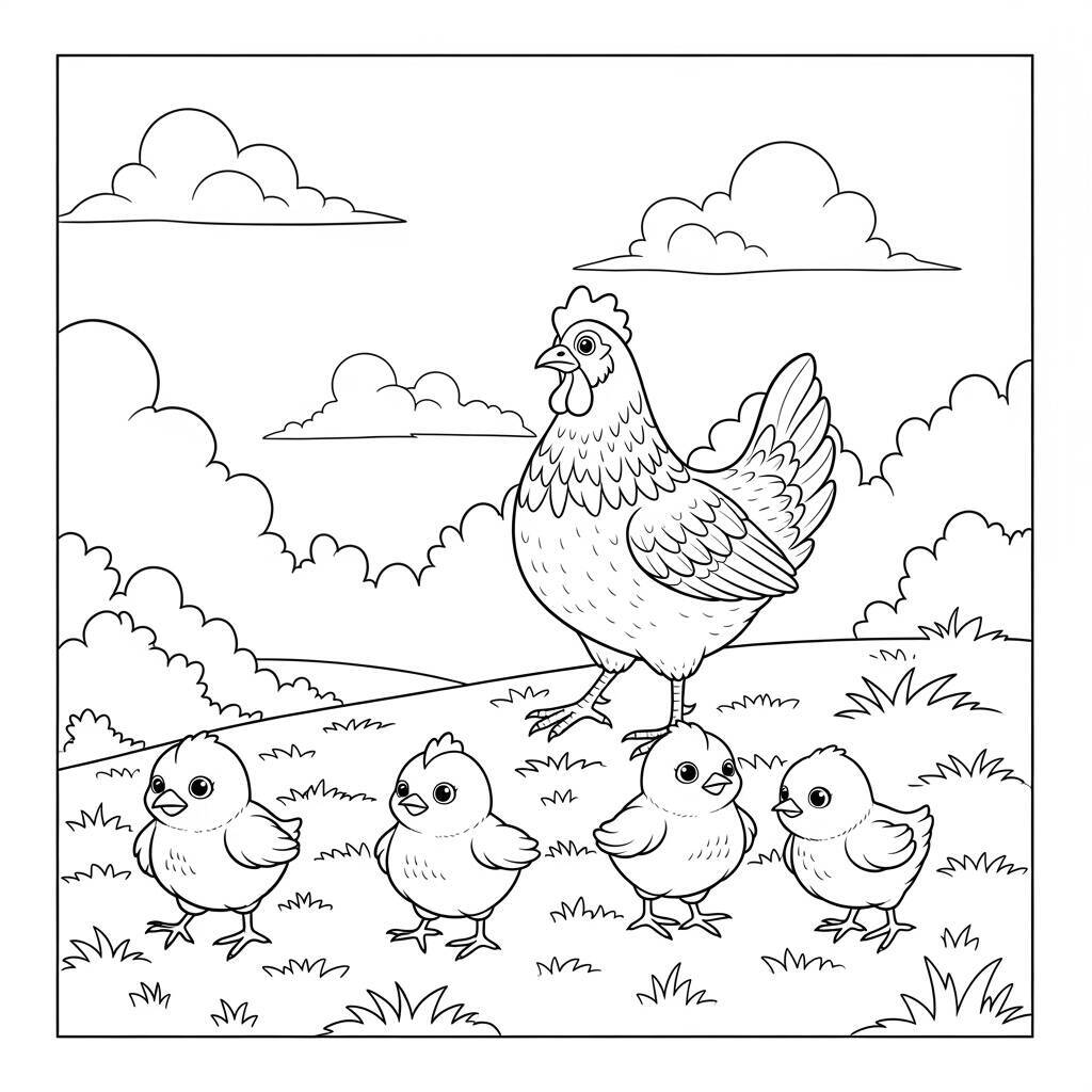 Malvorlage Huhn und Küken