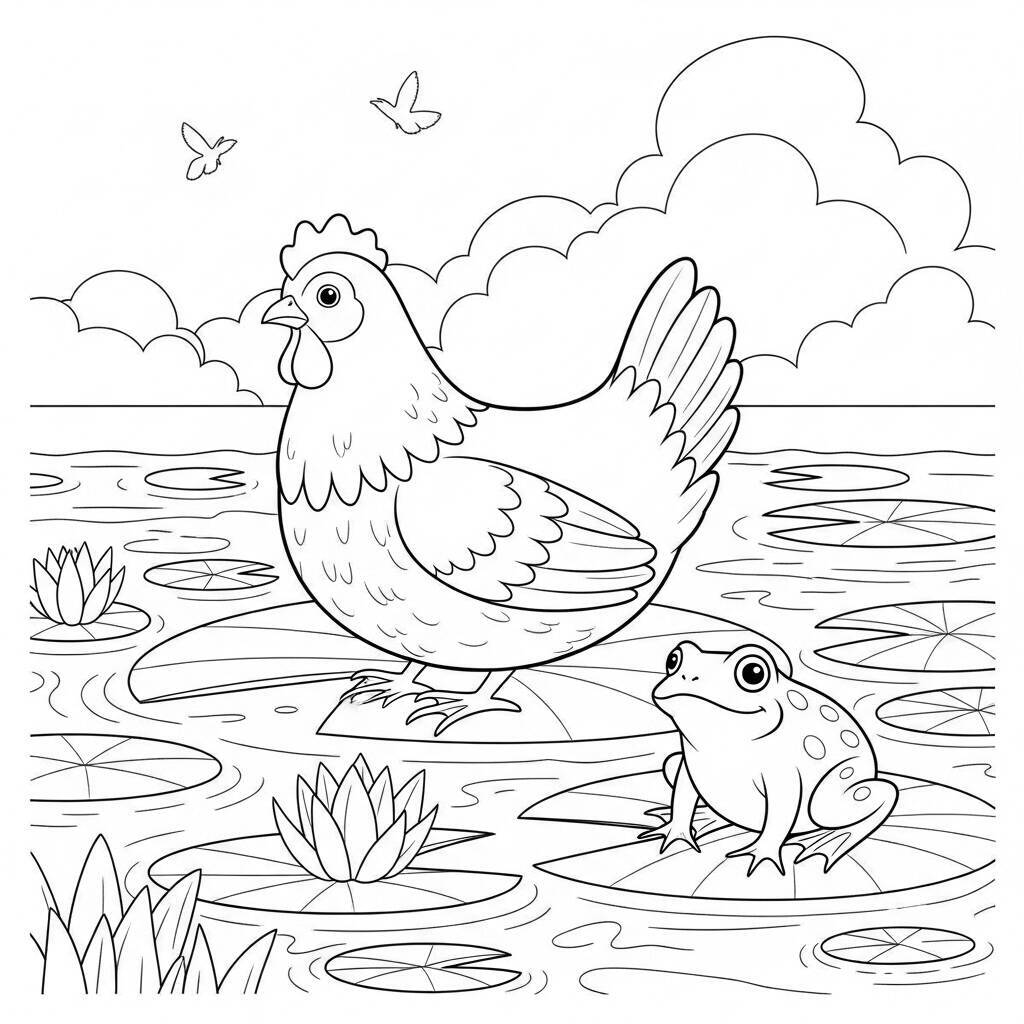 Malvorlage Huhn und Frosch