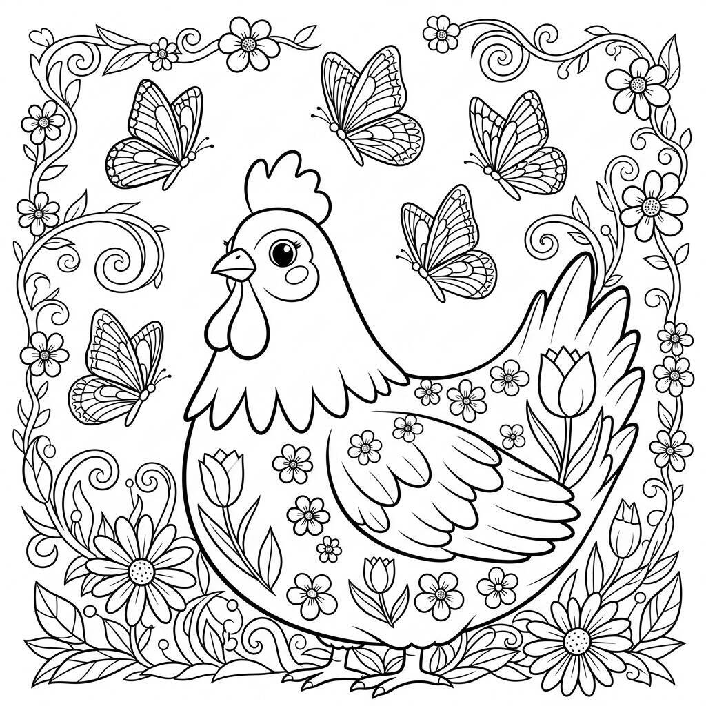 Malvorlage Huhn im Frühling