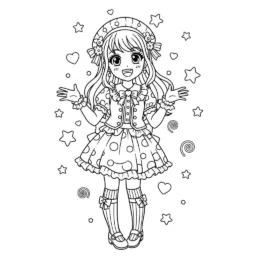 Página para colorear de chica anime kawaii