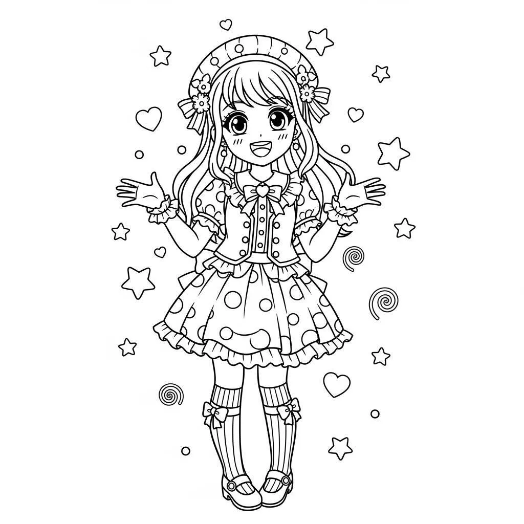 Desenho de Garota de Anime Kawaii para Colorir