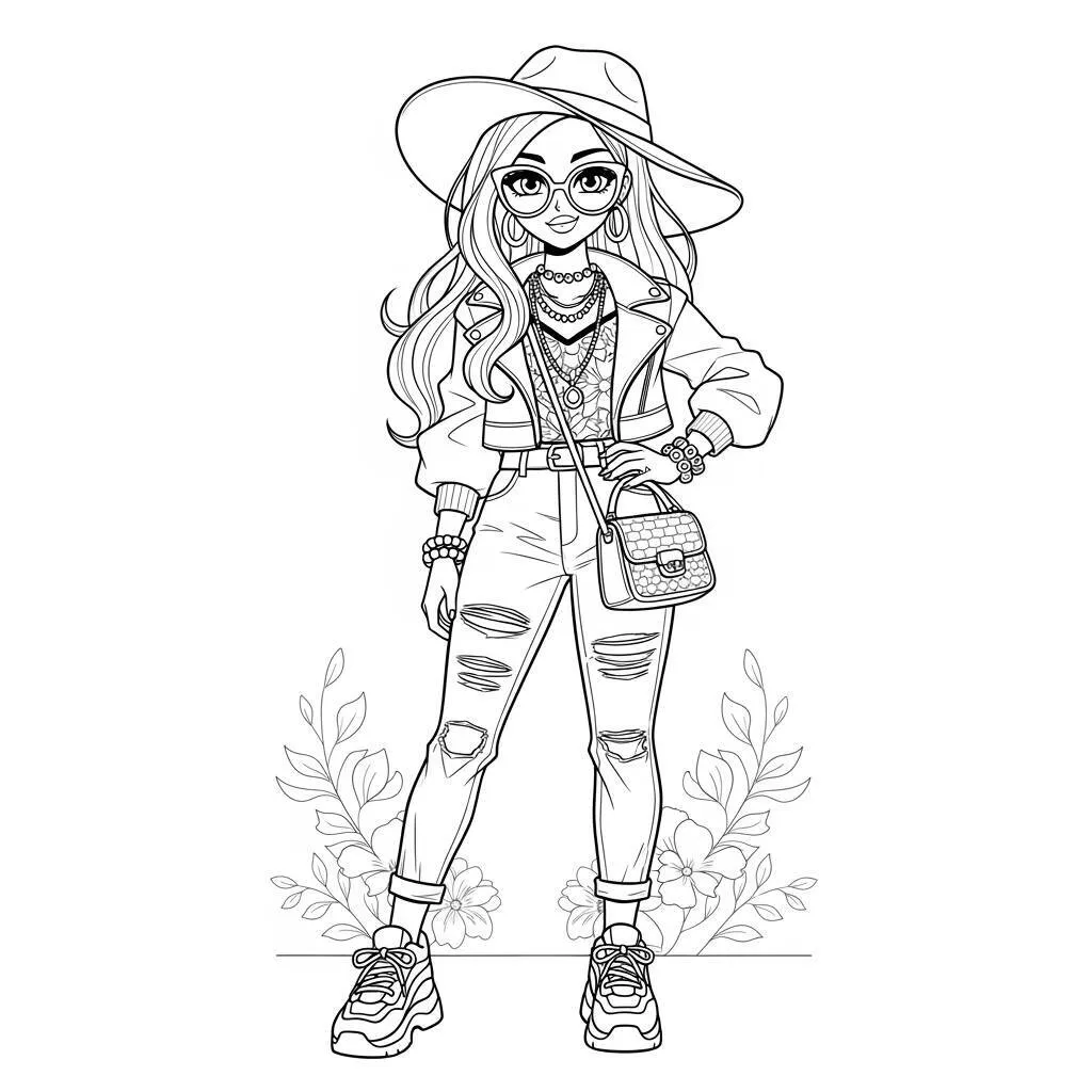 Desenho de Garota de Anime com Estilo de Moda para Colorir