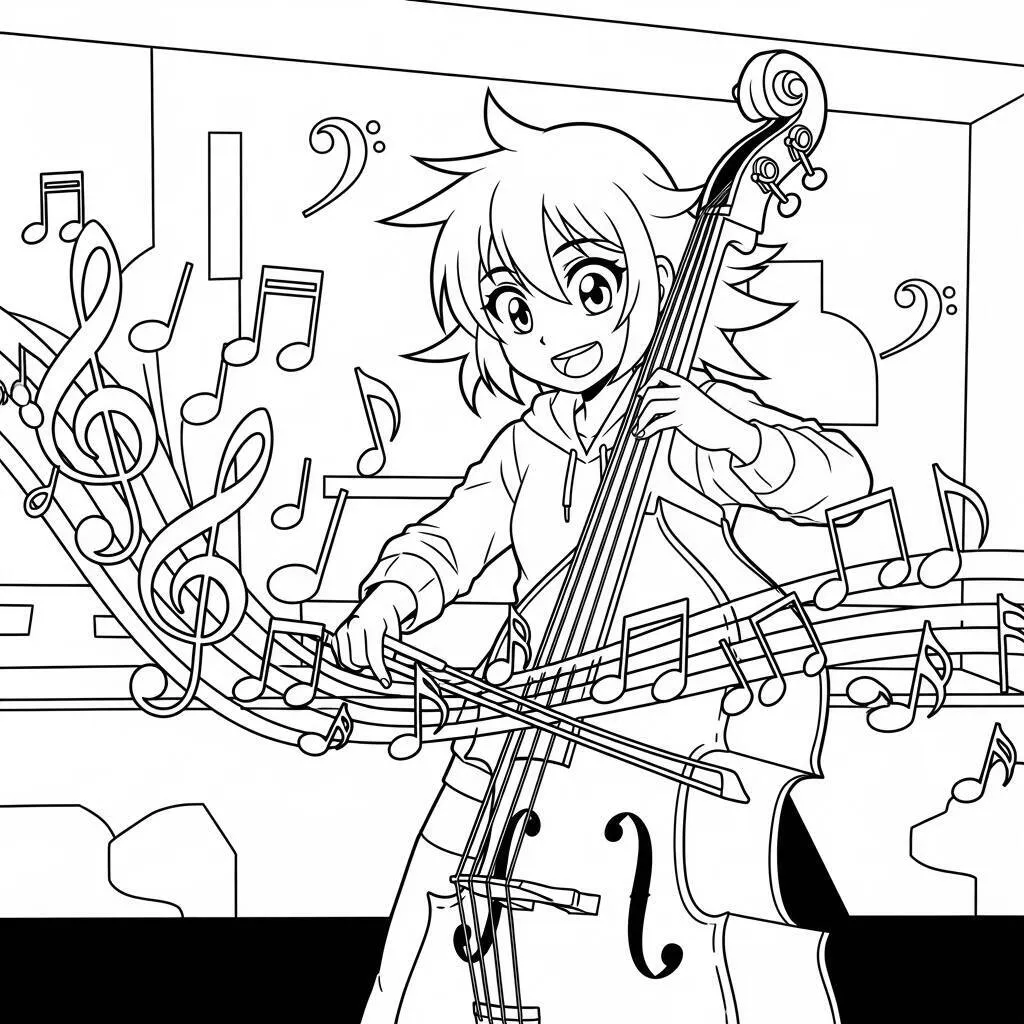 Desenho de Garota de Anime com Música para Colorir