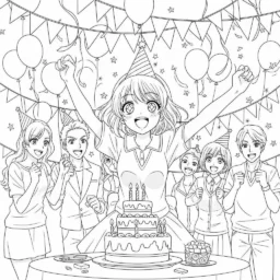 Desenho de Garota de Anime em uma Festa para Colorir