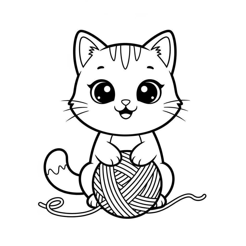 Desenho de Gato Kawaii para Colorir