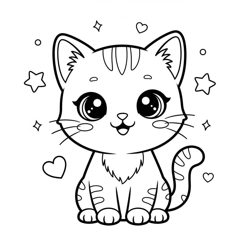 Desenho de Gato Kawaii para Colorir