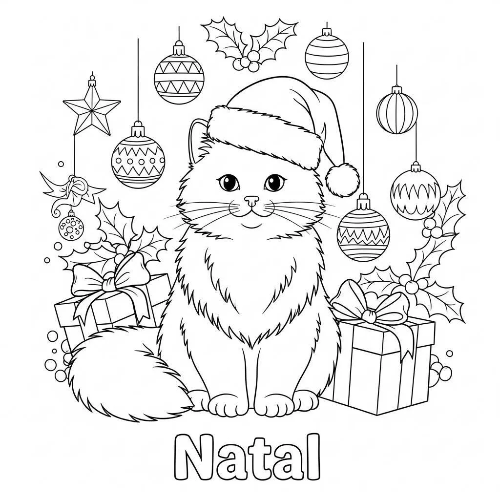 Desenho de Gato Natalino para Colorir