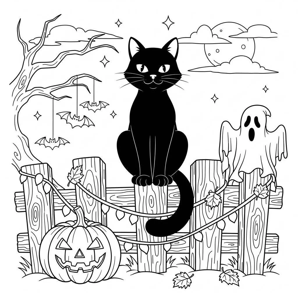 Desenho de Gato Preto para Colorir