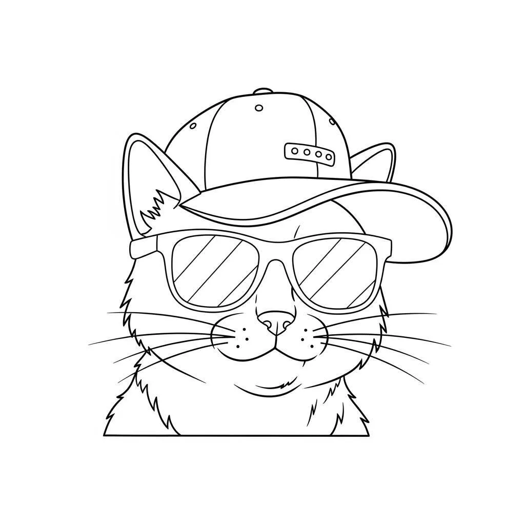 Desenho de Gato com Boné para Colorir