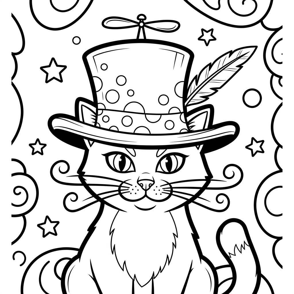Cat with Hat Coloring Page
