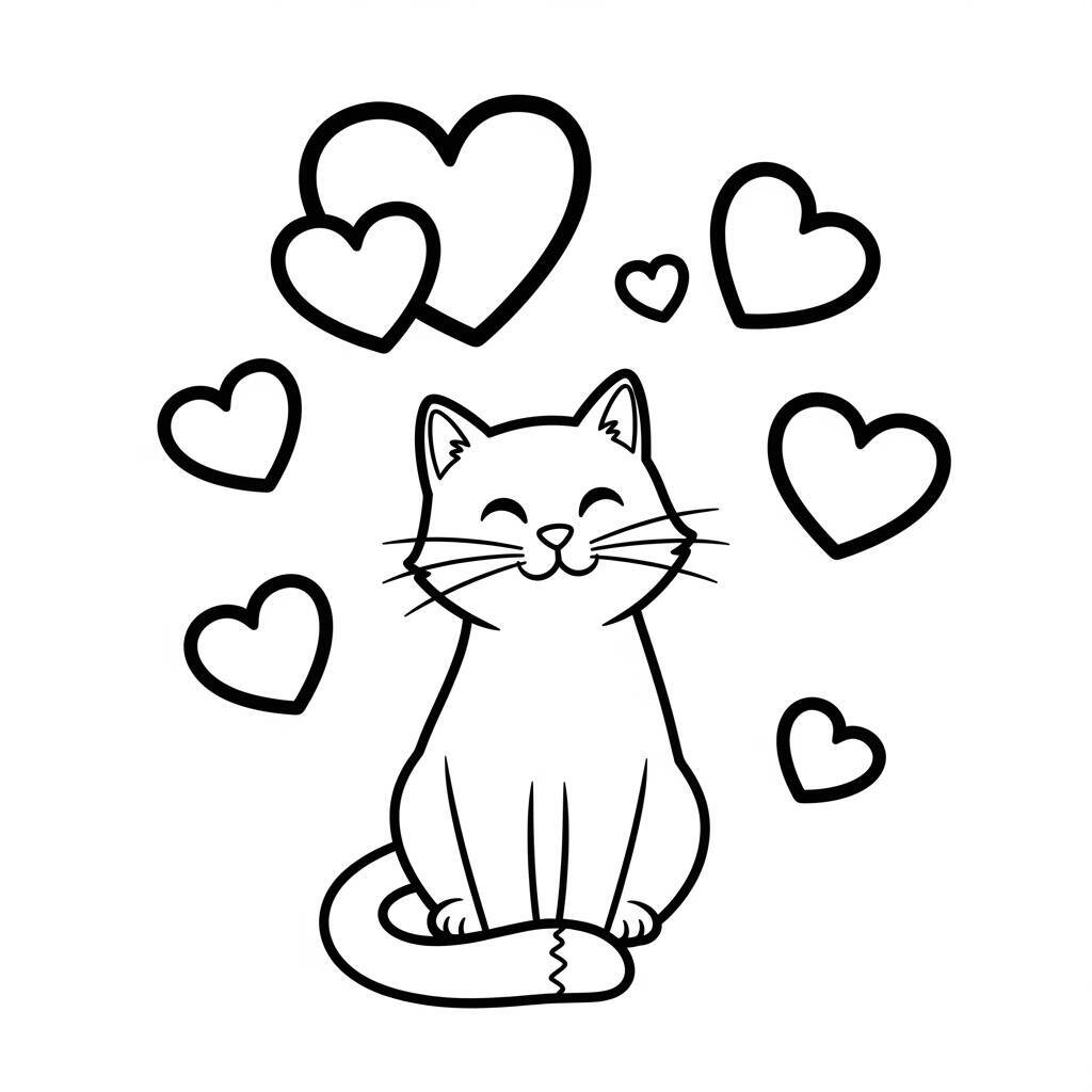 Cat with Heart Coloring Page
