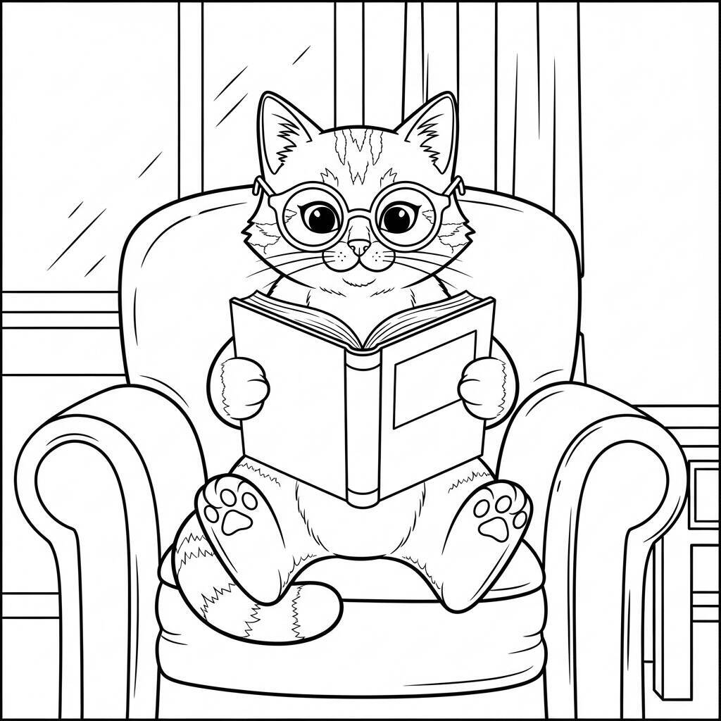 Cat with Glasses Coloring Page