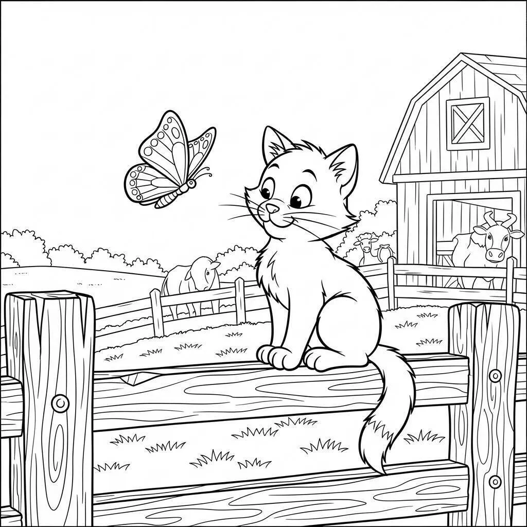Desenho de Gato da Fazenda para Colorir