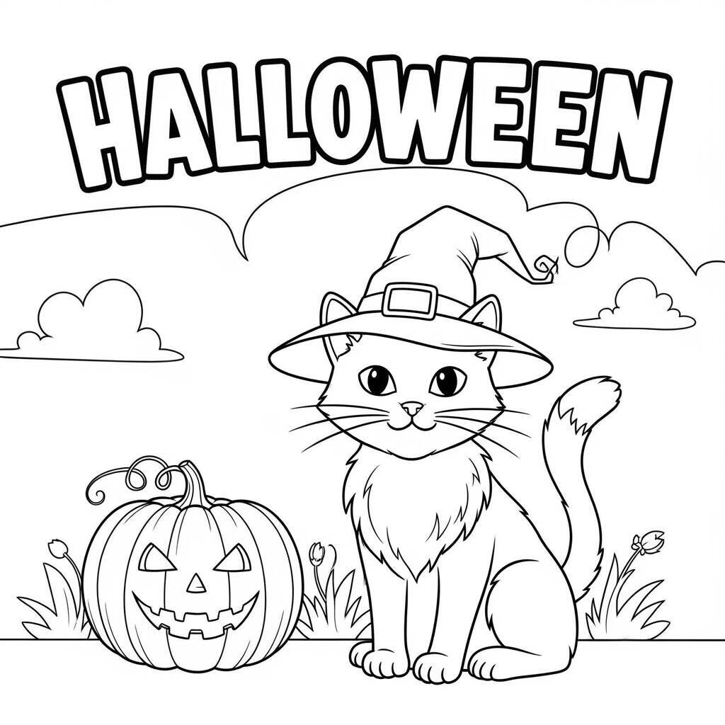 Halloween Cat Coloring Page